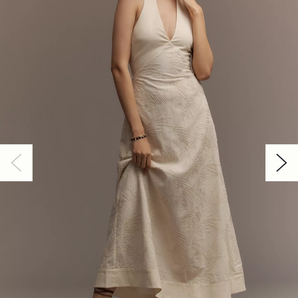 En Saison For Anthropologie Halter Neck Back Zip Elegant Cream Sleeveless Dress